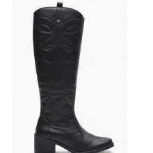 Women's Off-White Knee-High Boots, Rodeo Style, Boots With Embroidery, Casual Style - 黑色 - 查看 16