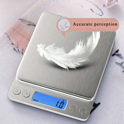 1 pièce Balance postale numérique haute précision 3 kg - Balance multifonctionnelle de bureau, cuisine, bijoux et comptage, balance de cuisine numérique en acier inoxydable, précision de 0,1 g à 3000 g, comprend deux plateaux pour le pesage des fruits et des aliments, alimentée par des piles AAA, convient à divers designs