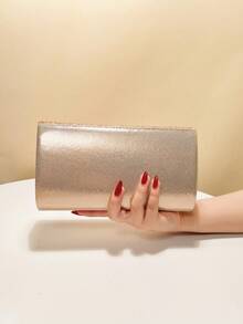 Beige Women's Velvet Clutch Bag, Formal Party Handbag With Detachable Chain Strap - Champagne - View 3