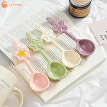 1PCS Kitchen Ceramic Star Shaped Spoon Twisted Spoon Cute Long Handled Cream Design Coffee Stirring Spoon - A1 - 查看 4