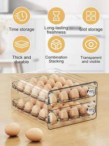 1layer/2layer-refrigerator egg rack, transparent and stackable plastic egg storage container, space-saving refrigerator organization box, suitable for kitchen, refrigerator organization and storage, kitchen organization, transparent design. - transparente - Ver 9