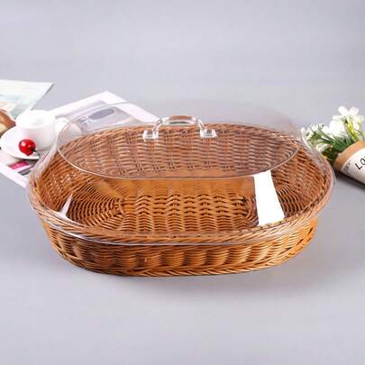 Giỏ đựng bánh mì dệt Farida Bio có nắp acrylic trong suốt - Khay đựng thực phẩm bền, dễ rửa, dùng cho bánh ngọt và trái cây - Lý tưởng cho nhà bếp, dã ngoại và trưng bày tại nhà, bao bì carton giúp giảm nguy cơ hư hỏng.