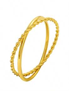 1 chiếc nhẫn xoắn bằng thép không gỉ mạ vàng 18K, kiểu dáng tối giản, chống thấm nước và chống phai màu, phù hợp cho nữ giới đeo hàng ngày. - Vàng - Xem 5