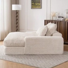 028DR-Sillón chaise longue de gran tamaño, sofá cama tapizado con 4 cojines decorativos y reposabrazos, sillón cama de felpa de tela de pana para sala de estar, apartamento y espacios pequeños, beige - Negro + Pana + Espuma - Ver 10