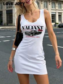 LOVE JOYY Elegant Casual Car Graphic Letter Print Sleeveless Dress, Summer - Multicolor - View 4