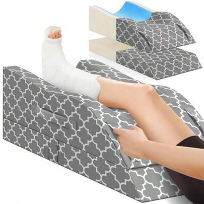 Leg Elevation Pillow For After Surgery Adjustable Height Memory Foam Wedge Pillow With Cooling Ice Silk Cover Ergonomic Leg Port For Knee Comfort Care For Blood Circulation Grey