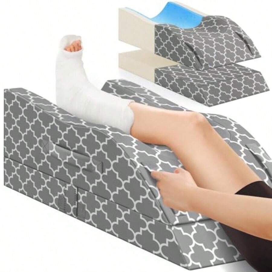 Leg Elevation Pillow For After Surgery Adjustable Height Memory Foam Wedge Pillow With Cooling Ice Silk Cover Ergonomic Leg Port For Knee Comfort Care For Blood Circulation Grey - Grey - View 1