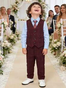Bộ vest lịch sự dành cho bé trai, kiểu quý ông Anh Quốc, gồm áo vest, quần và cà vạt (Áo vest + Quần + Cà vạt) - Đỏ - Xem 7