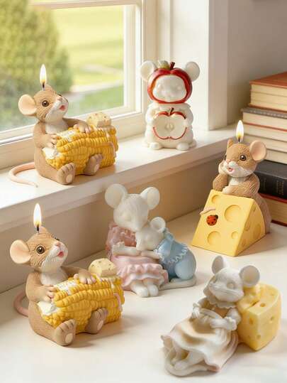 Khuôn silicon hình chuột dễ thương với bắp ngô và pho mát, khuôn động vật hoạt hình 3D dùng cho nến thơm, đồ thủ công bằng thạch cao và nhựa, khuôn bền, dễ tháo khuôn, thích hợp trang trí nhà cửa và làm quà tặng lễ hội.