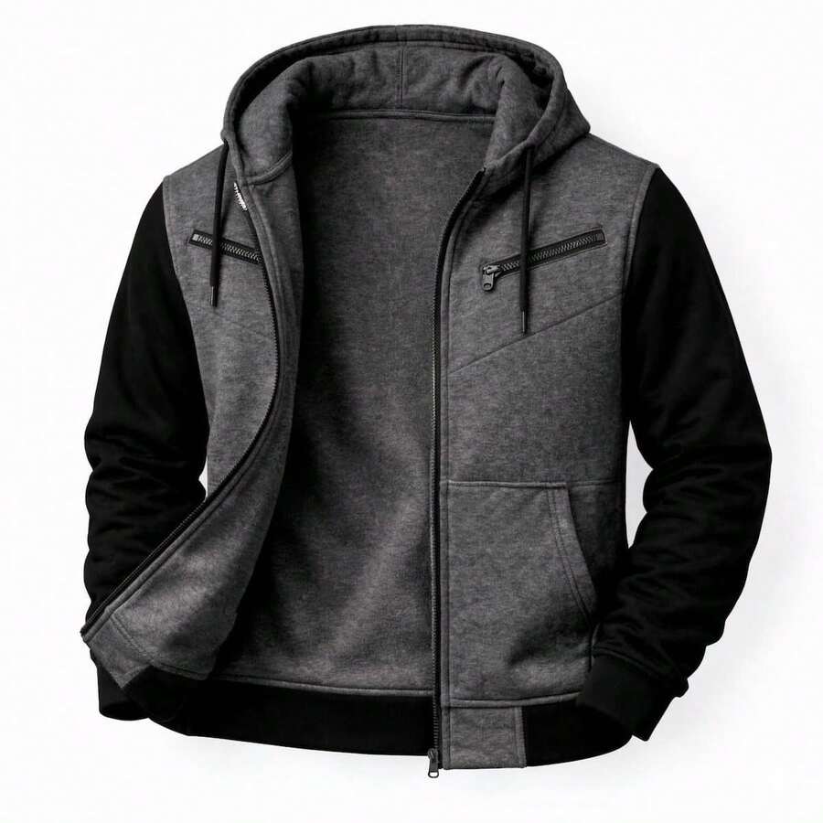 RAMAZZONI Hooded Jacket, Sweatshirt, Zippered Tracksuit, Winter Fashion - Gris Oscuro - Ver 1