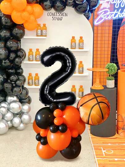 Bộ 32 bóng bay cột trang trí sinh nhật chủ đề bóng rổ, bao gồm các số 0-9 màu đen 32 inch, bóng bay bóng rổ bóng loáng, bóng bay cao su màu cam và đen, thích hợp trang trí tiệc sinh nhật chủ đề bóng rổ, bóng bay tiệc thể thao, trang trí sân bóng rổ, trang trí sinh nhật, tiệc mừng em bé, tiệc sinh nhật thể thao, trang trí nhà cửa, sinh nhật nam, quà tặng bóng rổ.