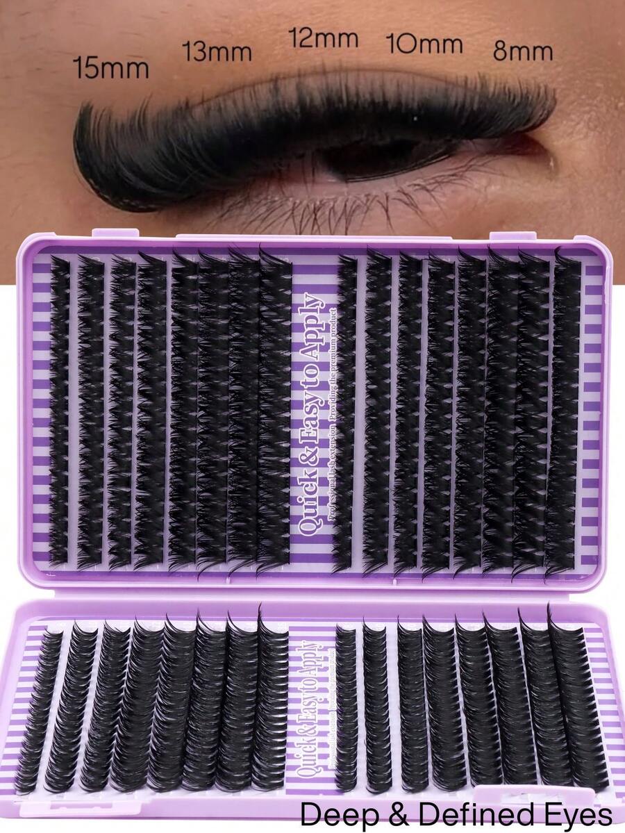 Fengxiu Eyelash 1盒/2盒 640片/1280片 假睫毛套装，单片睫毛，D/DD卷度，0.35-0.63英寸效果，DIY假睫毛，50D+60D+80D+100DD混合密度，自然蓬松浓密，0.07毫米仿貂毛，适用于圣诞节、万圣节、派对、日常佩戴，必备美妆工具，美容健康，节日魅力美妆，睫毛簇，单片睫毛，假睫毛