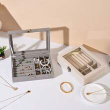 Joyero con 9 compartimentos con cerradura, acolchado suave y tapa segura, forro de terciopelo, bandeja de almacenamiento para anillos/aretes/collares, adecuado para el hogar, viajes, exhibición, protección contra enredos y arañazos, divisores extraíbles, esencial para viajes - Multicolor - Ver 5