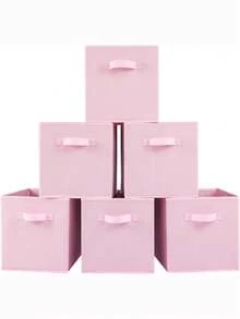 1/3/6pcs Foldable Fabric Storage Boxes With Handles, Multi-Color Options, Collapsible Closet Organizers, Kids Room Toy Storage Baskets, Home Organization Containers - Pink - View 7