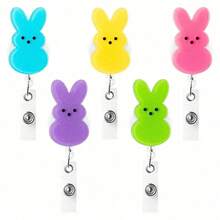 1pc Acrylic Easter Bunny Badge Reel, Retractable PMMA Nurse ID Badge Holder With Alligator Clip, Cute Holiday Badge Reel Suitable For Nurses And Office Use - 粉紅色 - 查看 3