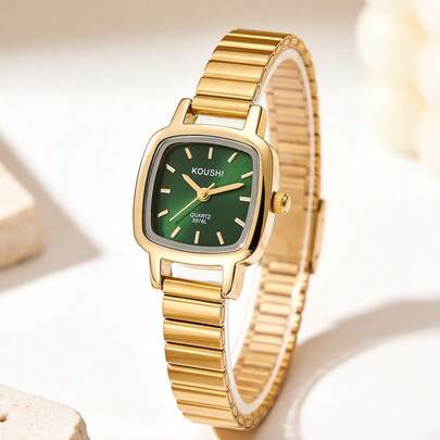 1 chiếc đồng hồ thạch anh thời trang cổ điển thanh lịch dành cho nữ, vỏ mạ vàng, chất liệu hợp kim cao cấp, kiểu dáng tối giản sang trọng, hoàn hảo cho trang phục thường ngày hiện đại.