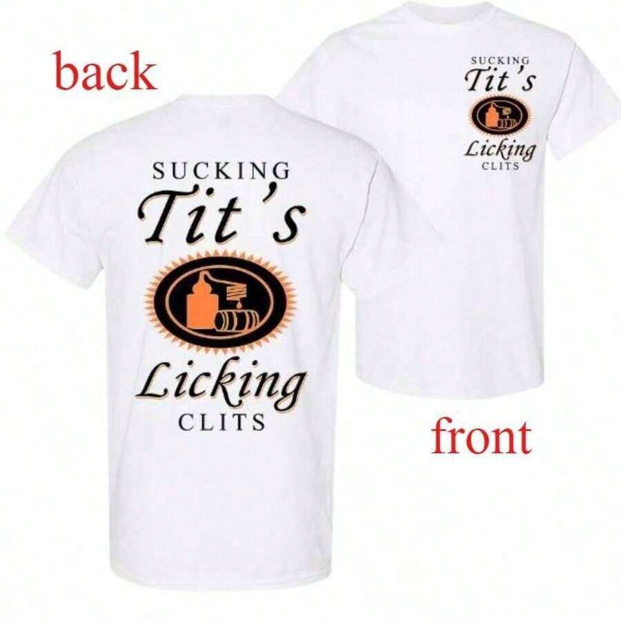 Summer Clothes Sucking T And Licking C Funny Tito Drinking Humor Party T-Shirt, Tito Logo Party Vibes Design Graphic 2 Side Shirt, Unisex Cotton For Men And Women Menswear Top Fabric Summer Outfits For Women Summer Clothes - 白色 - 查看 1