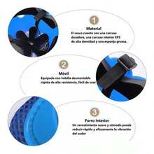 Kit Casco Protección Niños Rodilleras+muñequeras+coderas,Conjunto de equipo de protección para casco infantil, equipo de protección para patines, scooter y coche de equilibrio, equipo de protección grueso para patinaje sobre ruedas. - Azul - Ver 7