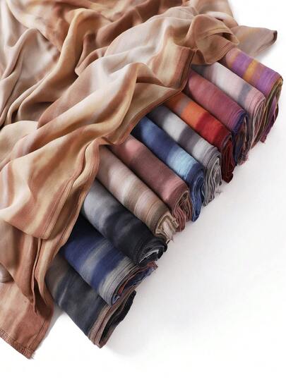1 chiếc khăn choàng cổ bằng vải lanh màu xanh ombre mới, khăn choàng dài xếp ly in họa tiết cổ điển đa năng dành cho nữ, thích hợp cho mùa thu/đông.