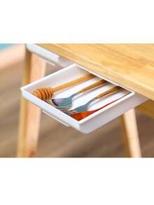 1 pieza Caja de almacenamiento estilo cajón invisible, organizador de escritorio para artículos de papelería, almacenamiento oculto en la parte inferior del escritorio del dormitorio, sin necesidad de perforar - Multicolor - Ver 4