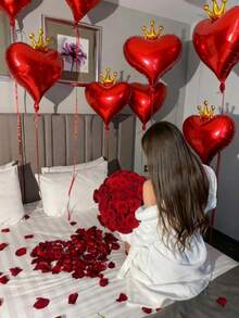 5 piezas de globos de foil flotantes de 19 pulgadas con forma de corona y corazón de colores múltiples, adecuados para decoración de boda, celebración del Día de San Valentín, ceremonia de propuesta, accesorios para fotos de citas, decoración interior/exterior, fiesta de novia, celebración de cumpleaños y talla grande - multicolor - Ver 5