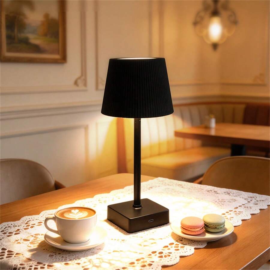 1pc Rechargeable Dimmable Table Lamp, Wireless Ambient Table Lamp, Portable Touch Table Lamp For Dining Room/Living Room/Bedroom/Study(800Mah) - Black - View 1
