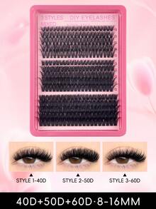 300片D型卷翘8-16mm混合假睫毛，DIY睫毛嫁接，柔软蓬松3D自然妆效，绿色底卡，轻松在家DIY睫毛，40D+50D+60D自然睫毛嫁接簇 - 查看 4