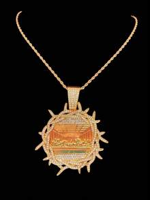 1 mặt dây chuyền hình Bữa Tiệc Ly Cuối Cùng kèm 1 dây chuyền Cuban đính đá, mặt dây chuyền phong cách Hip Hop Punk dành cho nam, trang sức retro thời trang, phù hợp đeo hàng ngày, 2 lựa chọn dây chuyền. - Vàng - Xem 9