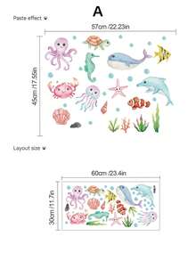 1件裝海洋動物水下世界牆貼，房間牆面裝飾貼紙，臥室客廳玄關背景牆壁畫，防水防油自黏可移除牆貼，適用房間、居家、牆面、浴室、臥室裝飾 - 牆貼 - 查看 14