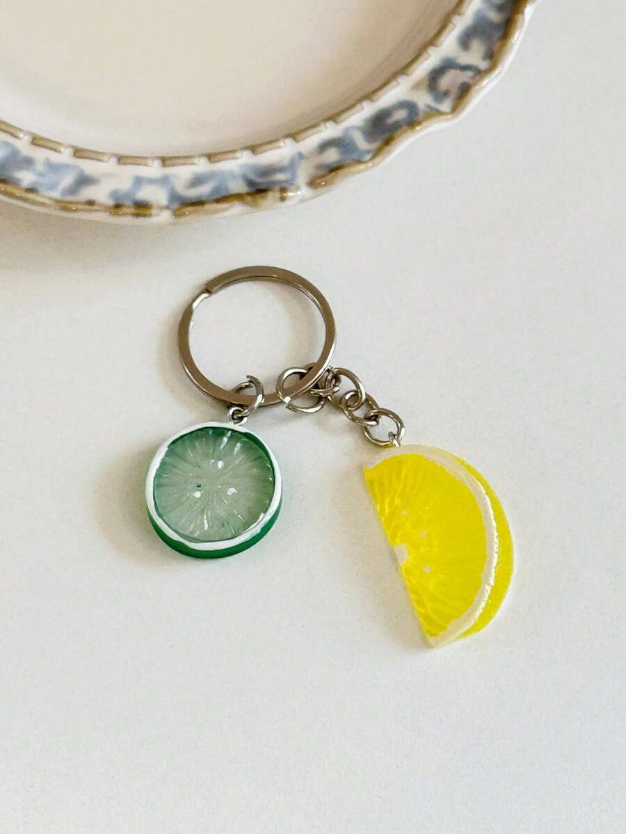 Accesorio colgante creativo con forma de fruta simulada, naranja y limón, como accesorio para bolsos, regalos para maestros - Amarillo - Ver 1