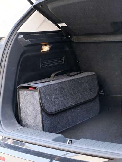 1pc Felt Fabric Foldable Car Trunk Storage Bag, Black/Gray, Internal Storage Box With Model, Vehicle Storage, Tidy Car Interior, Fashionable Storage, Reinforced Stitching, Egg Storage Box, Trunk Mat, Essential For Road Trips, Frequent Travelers