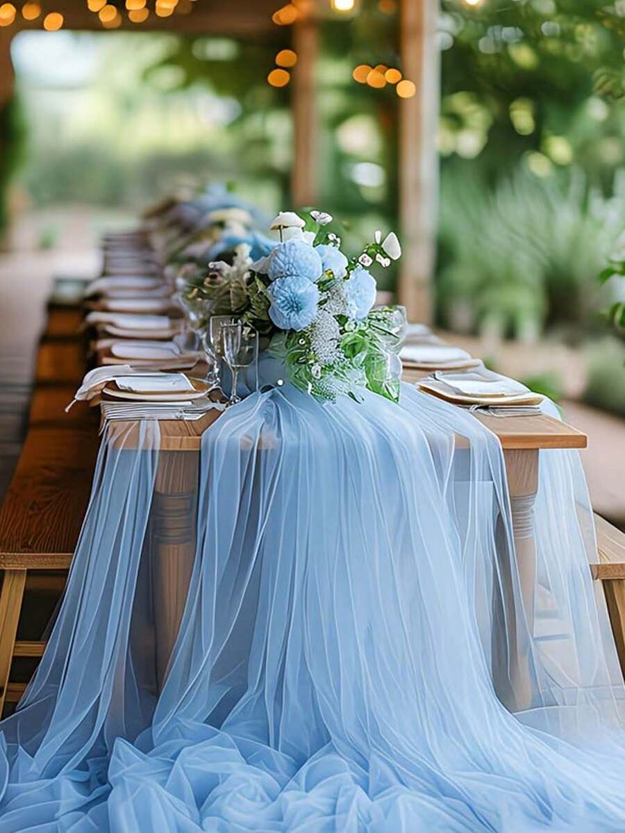 3/1pcs 5.2x10ft Blue Mesh Gift Wrapping Yarn Suitable For DIY Wedding Arch, Party Backdrop, Gift Wrapping, Theme Party, Holiday Celebration, Decoration Scene, Atmosphere Decoration, Holiday Gift Decoration