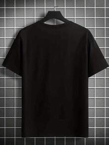 Rock1Pc Men's Casual Polyester T-Shirt With Avirex Wings And Pentagram Print - Round Neck, Short Sleeve, Stretch Knit Fabric, Comfortable Top For Daily Wear And Leisure Outings, Flight T-Shirt - 黑色 - 查看 3
