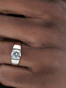 1 chiếc nhẫn Moissanite kiểu dáng tối giản 1-2 carat dành cho nam, bạc sterling 925 - Món quà đính hôn, cưới hoặc kỷ niệm sang trọng tinh tế. - Bạc - Xem 3