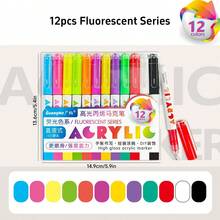 广纳12支/套高光泽亚克力马克笔套装，自由墨水系统子弹头笔尖，168种丰富色彩，广泛用于礼品卡/塑料板/手机壳/石头/键盘，学生返校季必备 - 多色 - 查看 16