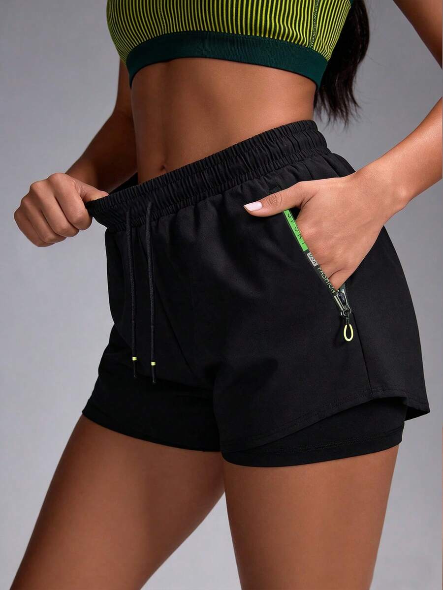 Quần short nữ cạp chun, kiểu dáng thường ngày, đa năng, có dây rút. - màu đen - Xem 1
