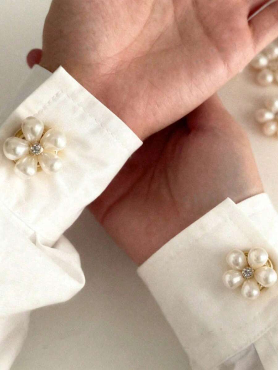 1/2颗装奢华衬衫纽扣,仿珍珠花心合金纽扣,龟形扣夹,衬衫领口装饰夹,袖口夹,西装夹,服装DIY纽扣。连衣裙纽扣,毛衣纽扣,时尚配饰,四季皆宜,理想礼品 - 彩色 - 查看 1