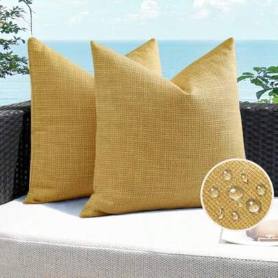 Artscope - Fundas de almohada impermeables para exteriores 16 x 16 pulgadas decorativas de lino para exteriores funda de cojín para patio sofá color amarillo