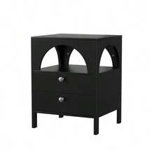 Modern Bedside Table With 2 Drawers And 1 Open Compartment, Ideal For Living Room, Bedroom And Hallway, Black, 45 X 40 X 58 Cm, 1 Unit. - Black - View 7