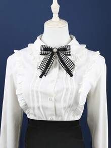 1pc Women's Black Houndstooth Faux Pearl & Rhinestone Bowknot Collar, Suitable For Daily Outings, Dates, Parties,Graduation Outfit,Disco - Black - View 2