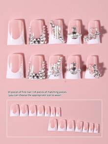 24片法式美甲贴纸，Y2K长款鸭嘴白色美甲贴，助您轻松升级美甲造型！这款3D合金星星水钻法式美甲贴纸套装采用按压式设计，持久贴合，完美覆盖指甲。套装包含：1片果冻胶和1把指甲锉。鸭嘴美甲贴纸适合女性和女孩DIY，适用于日常工作、节日派对和其他场合。 - 彩色 - 查看 3