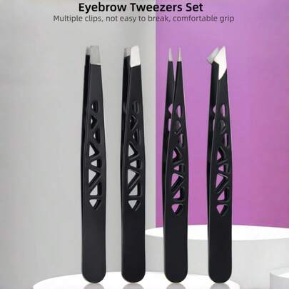 Bộ 4 nhíp rỗng màu đen, nhíp tỉa lông mày, nhíp tháp rỗng bằng thép không gỉ, bộ dụng cụ chăm sóc lông mày 96 món, món quà hoàn hảo cho Lễ Tạ ơn, Ngày Valentine và Giáng sinh.