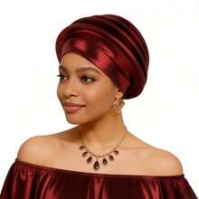 Shimmer African Head Wraps Solid Color Multi-Layer Church Turban For Women Stretch Hat - Claret - View 6