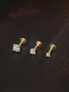 0.03-0.3克拉莫桑石耳钉，18K镀金925纯银耳环，男女皆宜，低过敏性扁平钻石耳环，婚礼首饰 - 金色 - 查看 5
