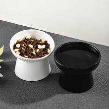 1pc Ceramic Raised Cat Bowl, Pet Bowl With Neck Support, Flat Rim Design To Prevent Vomiting And Chin Acne - 300ml - View 6