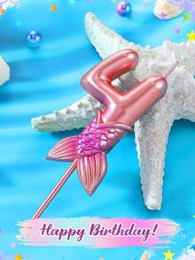 Rose Gold Mermaid Tail Themed Cake Candles With Numbers 0-9, Pearl & Shell Decor For Princess Birthday Party - View 6