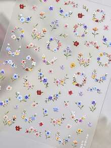 1sheet 5D Embossed Floral Nail Art Sticker Sweet Flower Wreath Self-Adhesive Decals Elegant Cottagecore DIY Manicure Decoration Nail Stickers - Multicolor - View 6
