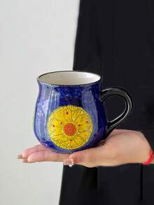 1pc Colorful Floral Design Mug, Hand-Painted Underglaze Flower Mug, Retro Ceramic Cup With High Aesthetic For Girls, Niche Couple Coffee Cup, Gift Mug For Afternoon Tea And Coffee, Suitable For Cafe, Dessert Shop, Office - Multicolor - View 7