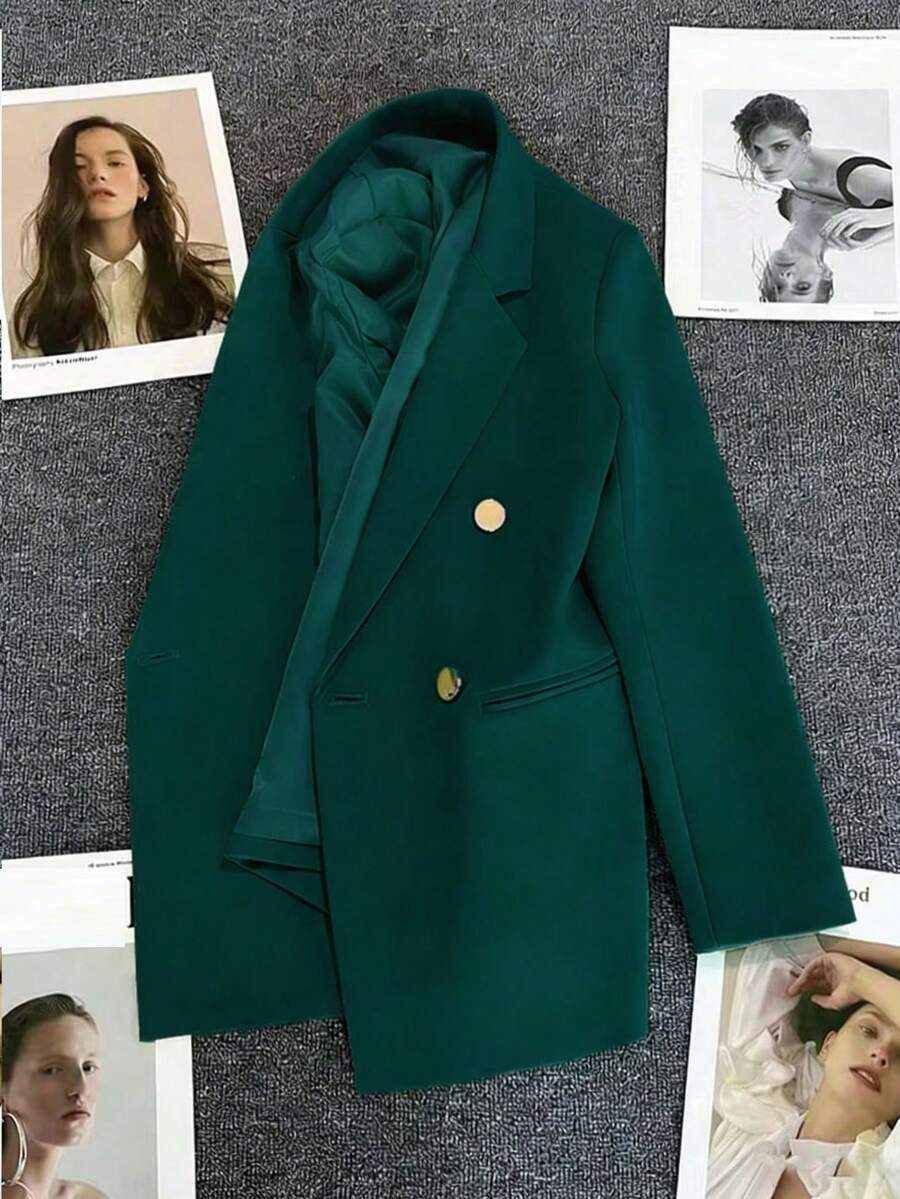 Spring & Summer Women's Solid Long Sleeve Double-Breasted Blazer, Notched Lapels | Ideal For Dates, Parties, Outings & Festive Celebrations