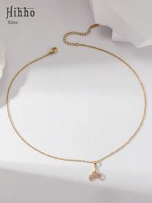Hihho 1pc Delicate Mermaid Tail Pendant Necklace, Suitable For Daily Sweet Outfit, Sunny Beach, Street Stroll, Fashion , Gift For Girlfriend Or Best Friend - Yellow Gold - View 8